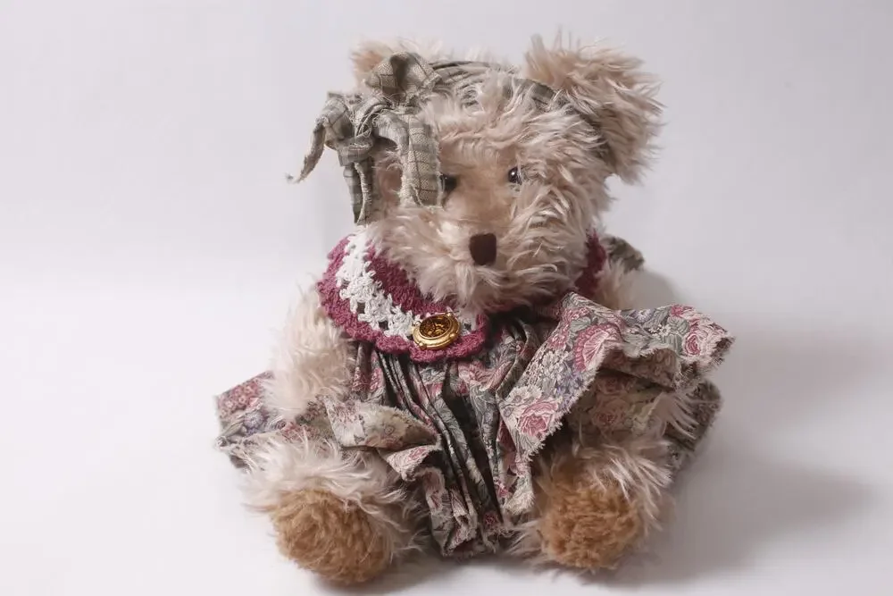 Russ Berrie Radcliffe Plush Bear in Floral Dress Stuffed Animal ~ 260702-WH 1207